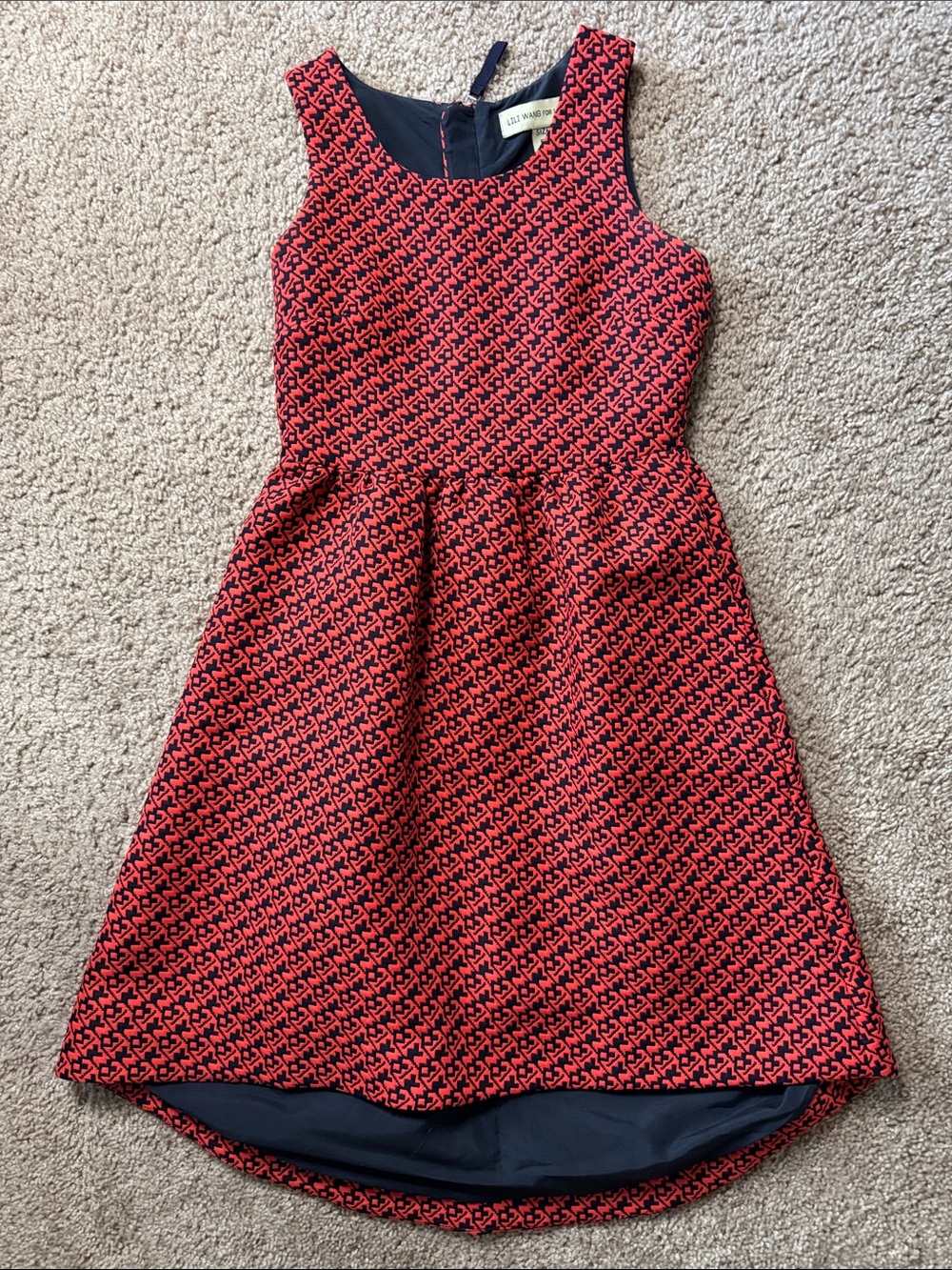 Red Patterned Sleeveless Fit-and-Flare Dress